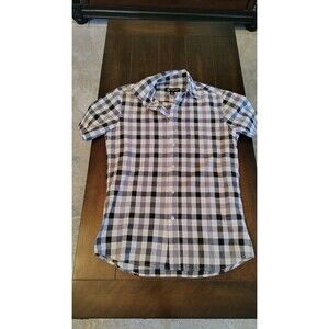 Sahara Club Mens Black Plaid Short Sleeve Button Front Shirt Size Small